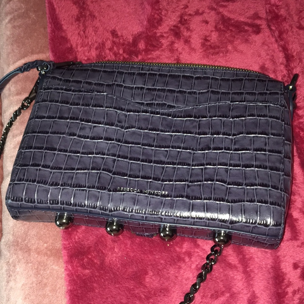 Rebecca Minkoff gray blue exotic Croc embossed Mini Mac crossbody - Picture 12 of 13